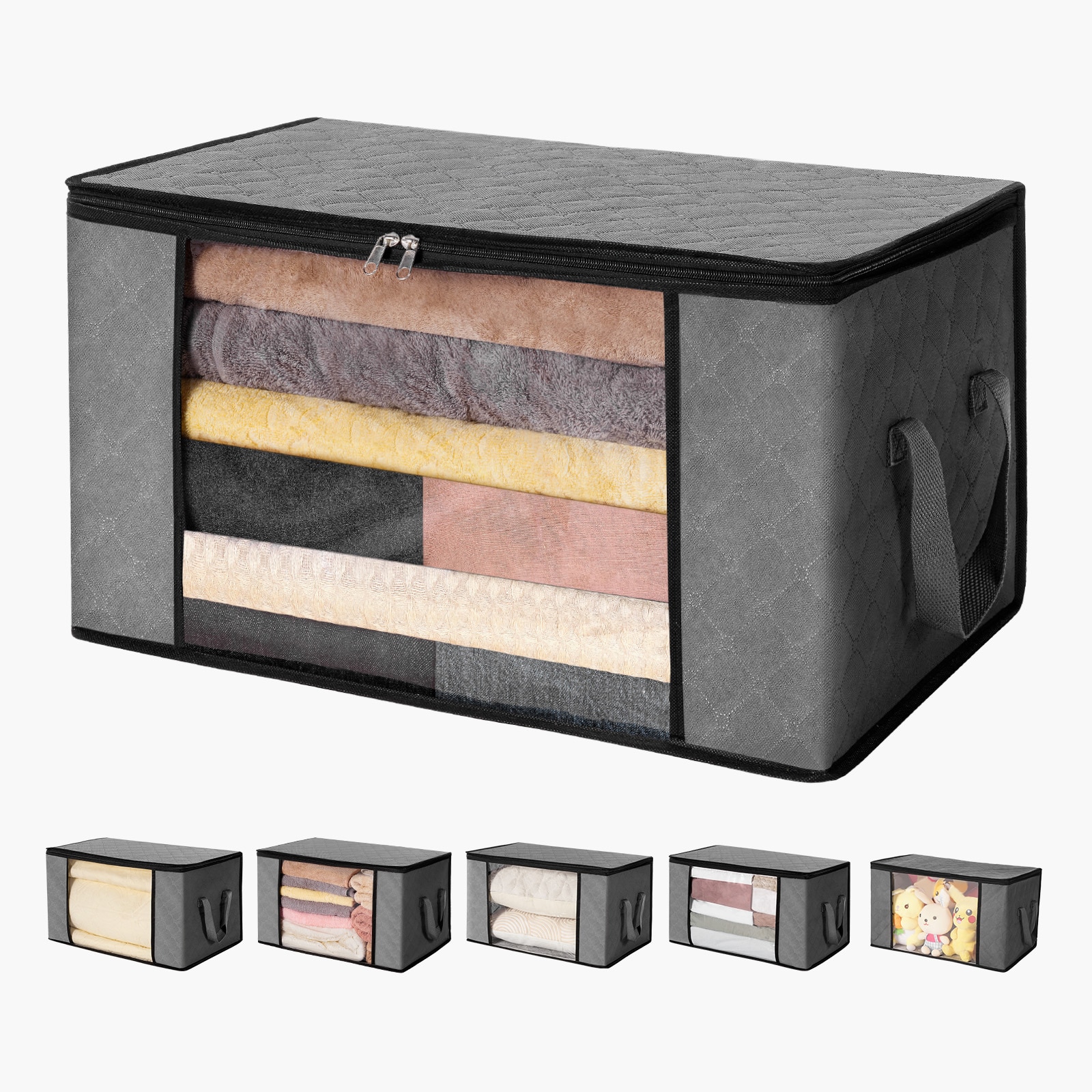 Large Grey Storage Bags For Bedroom Clothes And Bedding 6 Pack_voghion.com